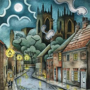 A Painting of Minster Moorgate at night in Beverley by Martin Jones