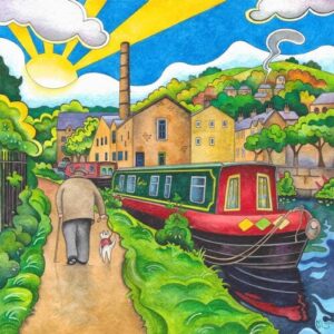 A Painting of Canal Boat at Hebden Bridge by Martin Jones
