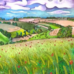 A Painting of Yorkshire Wolds Poppies in field by Martin Jones