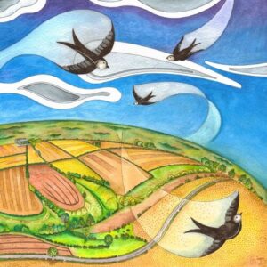 A Painting of Swifts flying over the Yorkshire Wolds by Martin Jones